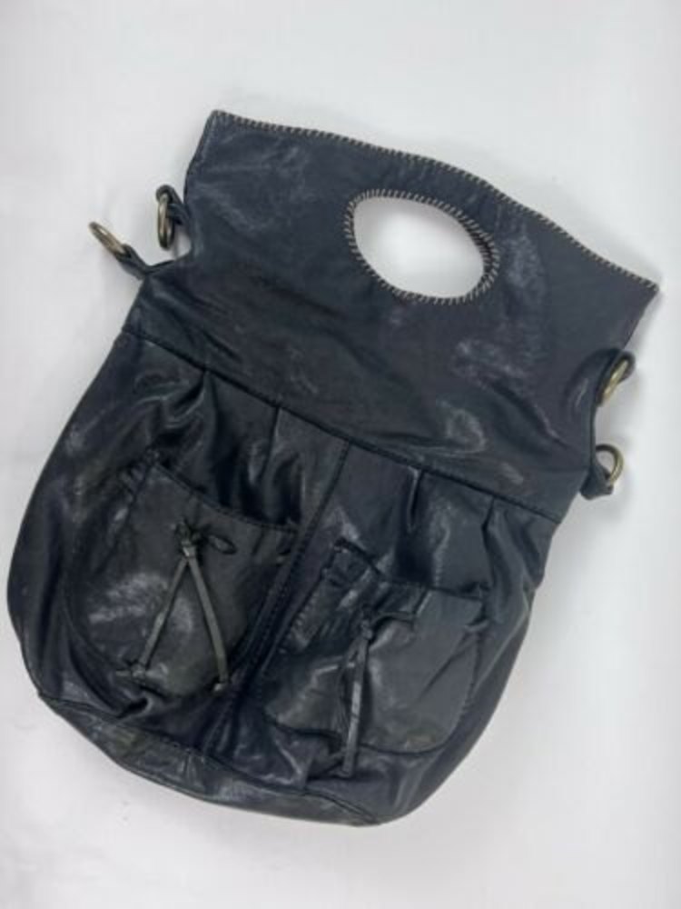 Lucky Brand Black Soft Italian Leather Foldover Crossbody Shoulder or Tote Bag